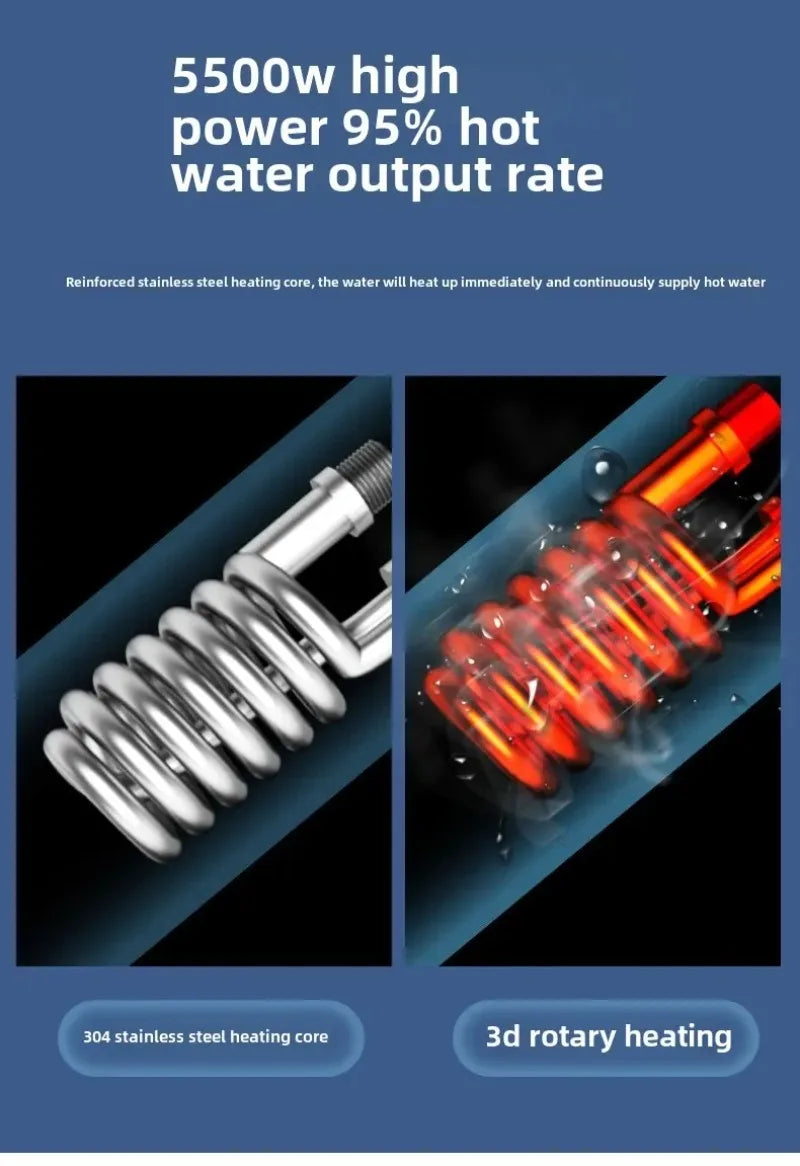 Instant Water Heater 220V 3000W-5500W Portable Electric Heaters for Bathroom Hot Water Shower and Home Kitchen Heating