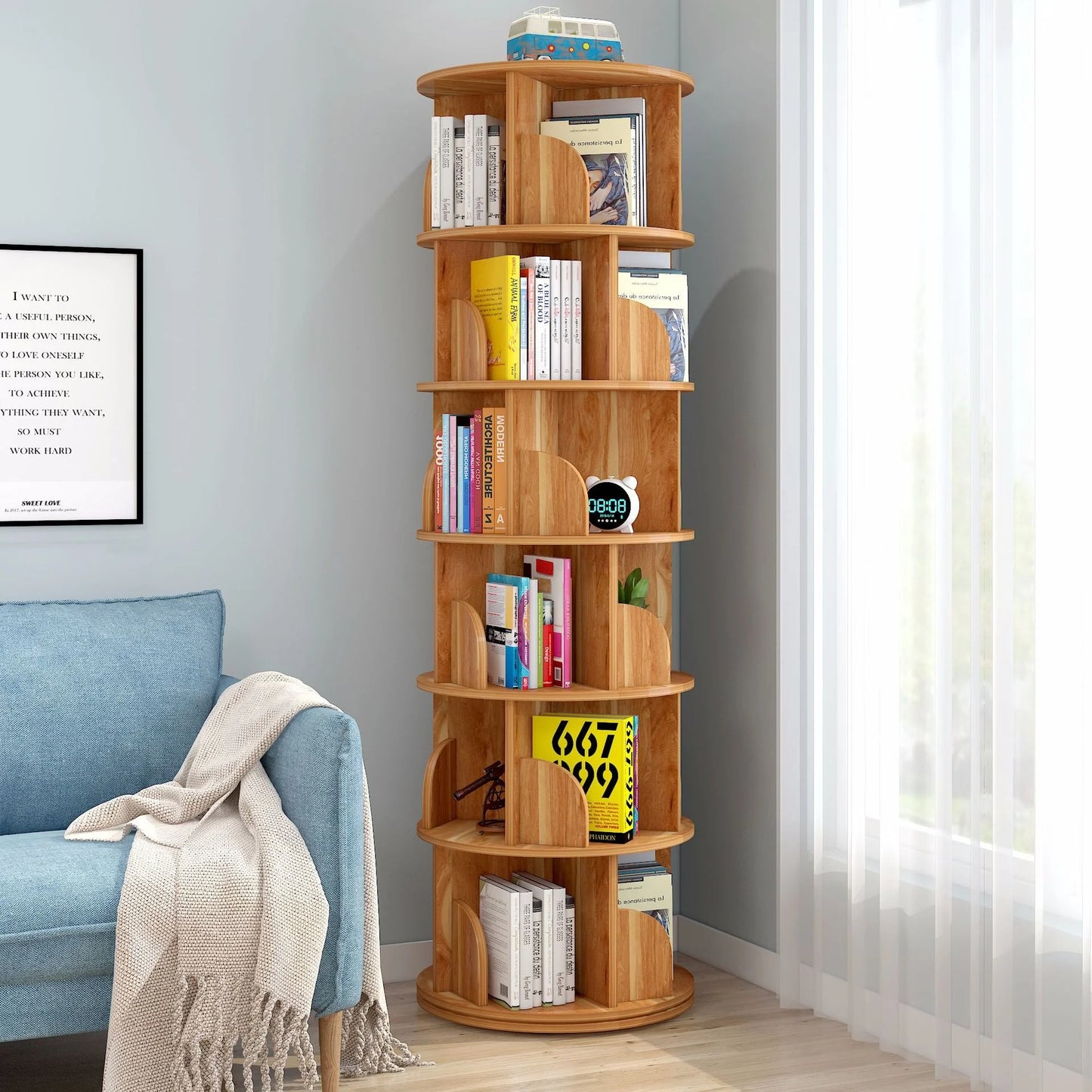 Rotating bookshelf children's picture book stand simple household space saving simple landing student creative storage bookcase