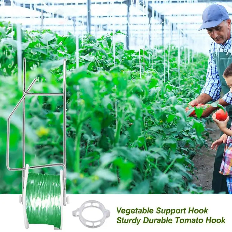 10pcs Planting Tomato Hooks Twine Roller Greenhouse Vegetable Support Clips Greenhouse Trellising Kit With 15m Rope