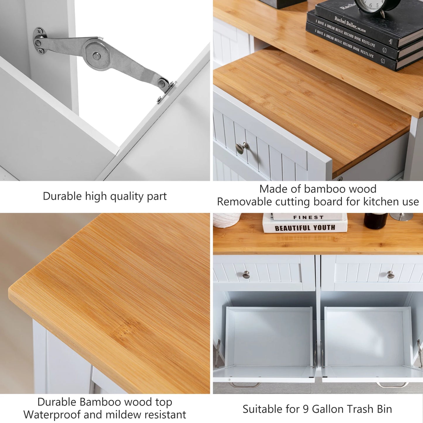 Trash Cabinet Tilt Out Freestanding, Pet Proof Kitchen Trash Cabinet Laundry Hamper with Cutting Board, Wood Garbage Recycling S