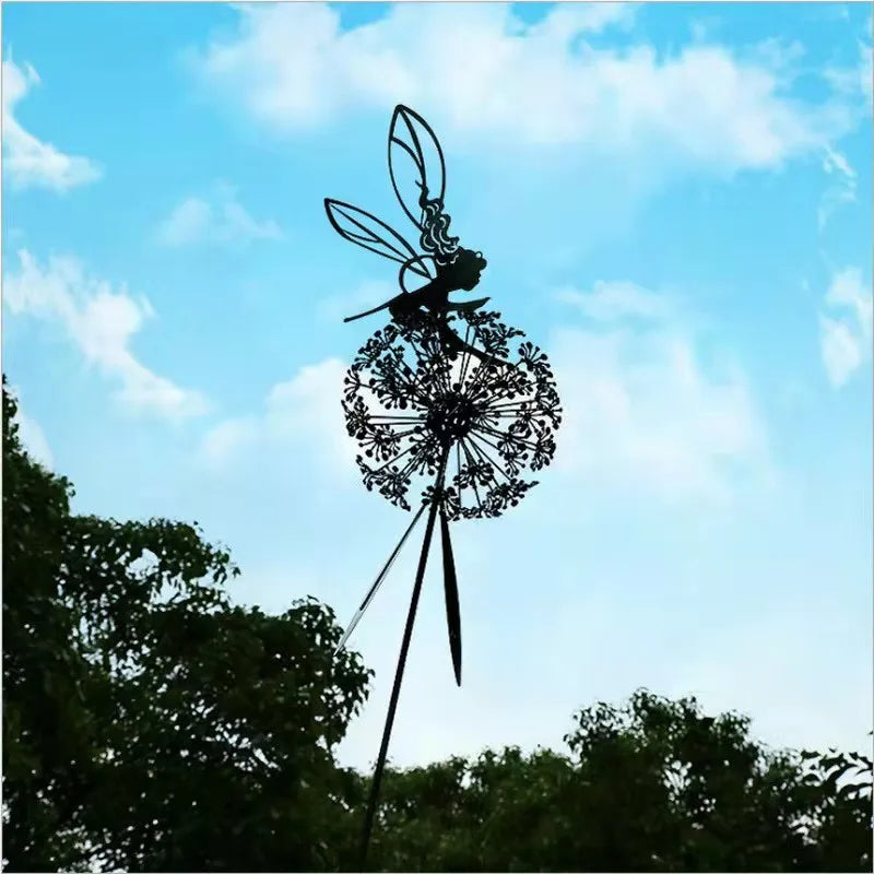 Fairies Angel With Dandelions Flowers Dance,Fairy Garden Decoration Outdoor,Sculptures & Figurines Inserted Soil Metal Craft