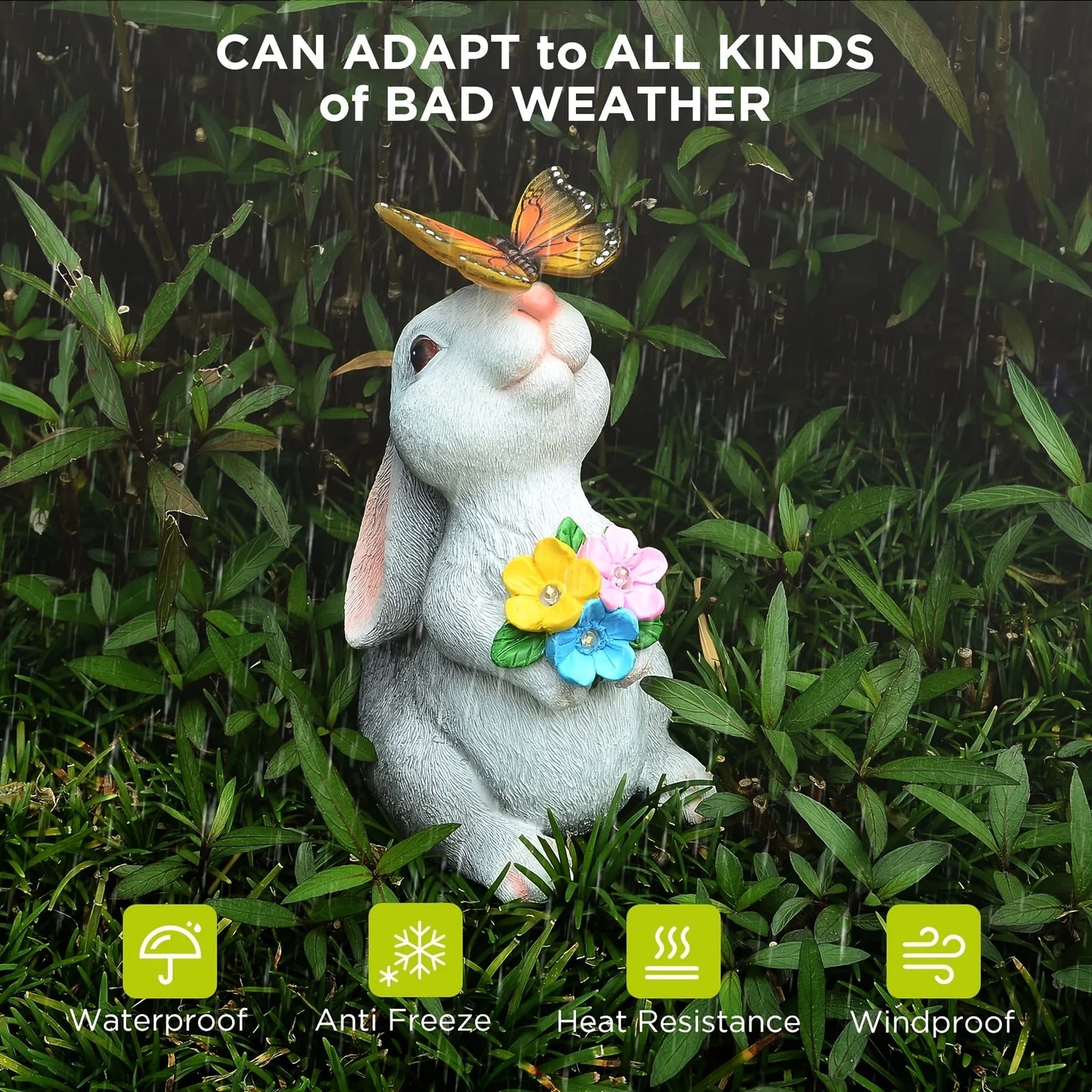 Outdoor Rabbit Statue Decoration With Solar Powered Butterfly Light Resin Art Deco Rabbit Figurine For Garden Lawn Patio