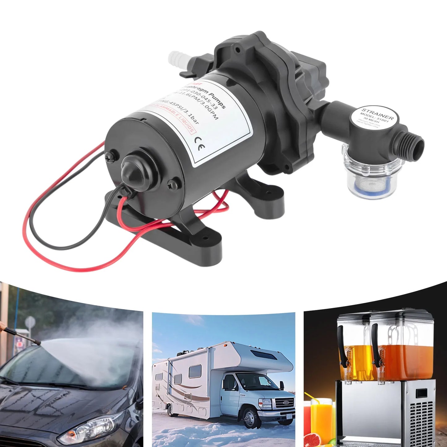 12V/24V Diaphragm Pump Self-priming Water Pump Industrial Water Booster Pressure Pump 45PSI 3.0GPM