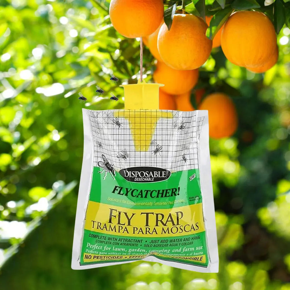 Hanging Flies Trap with Fly Bait Disposable Mosquito Trap Catcher Non-Toxic Fly Wasp Insect Bug Killer for Outdoor Garden Farm