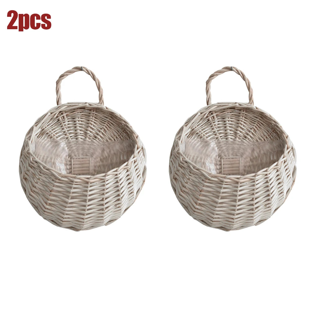 2/4/8/10pcs Wall Hanging Handmade Wicker Rattan Flower Basket Green Vine Pot Planter Hanging Vase Wall Plant Basket For Garden