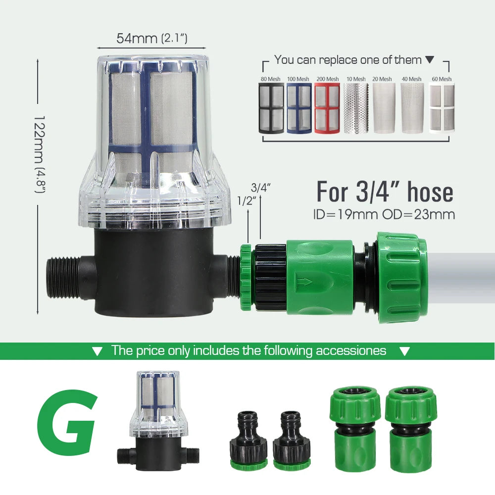 10-200 Mesh Filter 1/2" Garden Hose Filter 16mm Pacifier Quick Connector Agricultural Irrigation Pipe Tube Prefilter Percolator