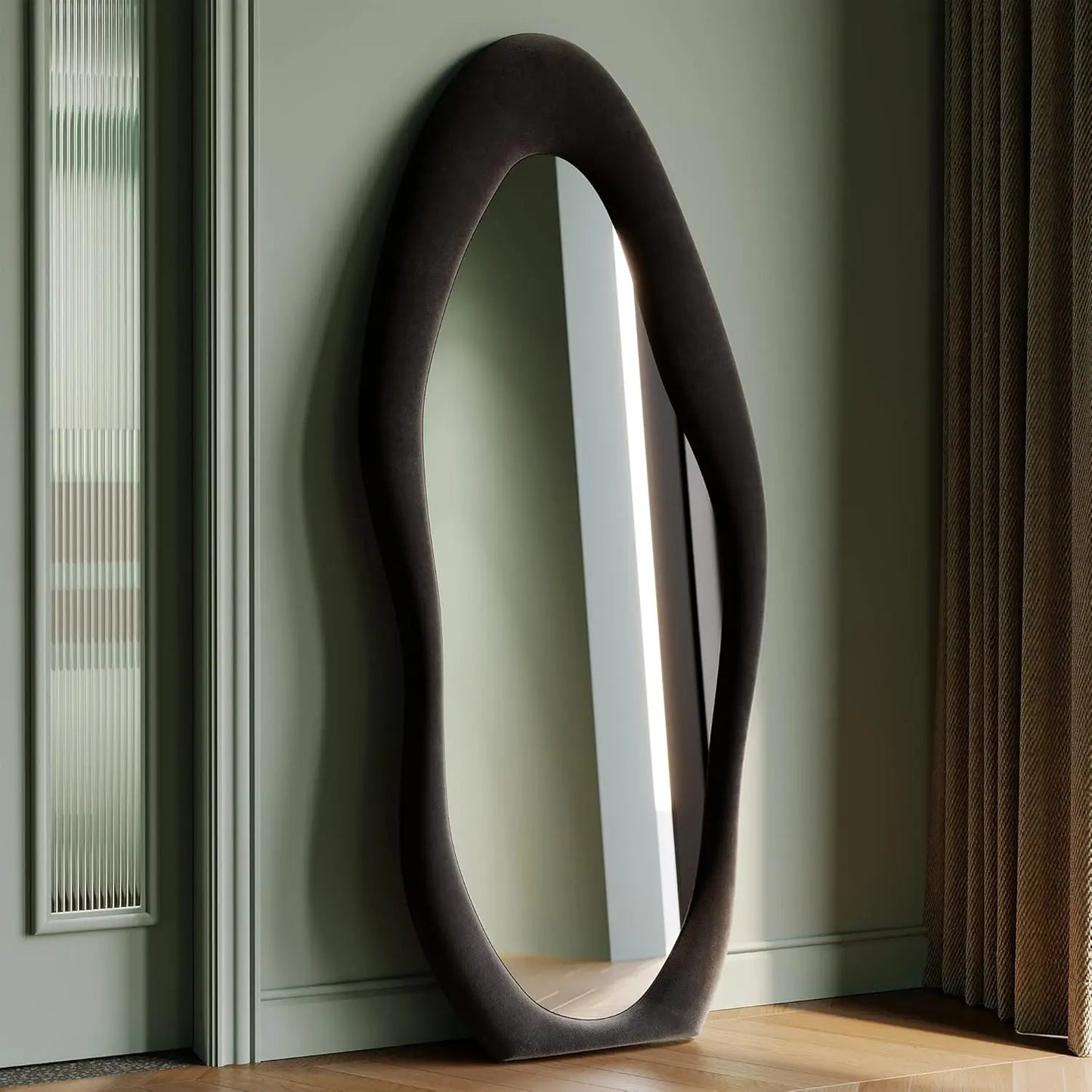 Full Length Mirror, 63" x 24" Wall Mirror, Flannel Wrapped Wood Frame - Wavy Full Body Mirror for Bedroom, Living Room & Cloakro