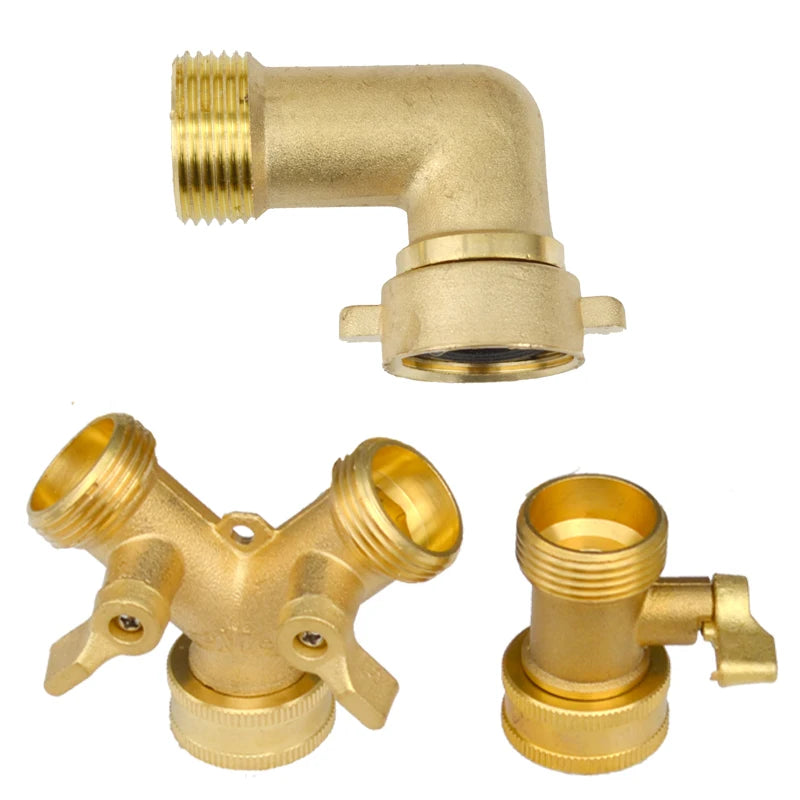 Heavy Duty Brass 1-2-4 way Splitter Garden Hose Hexagonal Connector with Comfortable Grip Shut Off Valves Adapter for Water Tap
