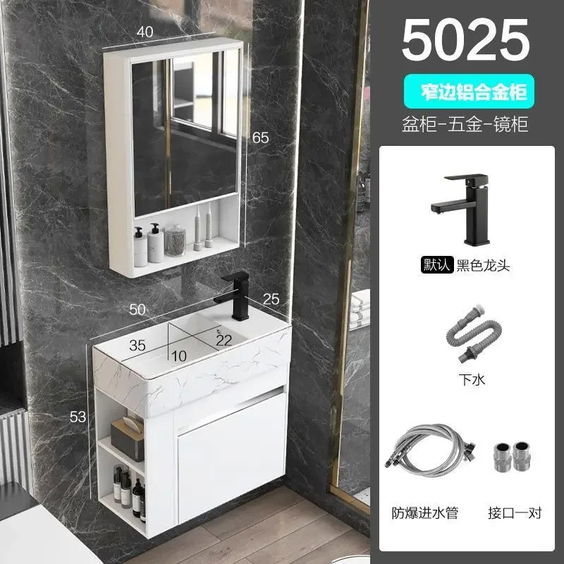 Minimalist Mini Bathroom Cabinet with Side Storage Ceramic Integrated Basin Bathroom Vanity Cabinet with Sink Bathroom Furniture