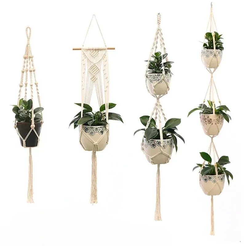 Hanging Plant Handmade Macrame Plant Hanger Flower Pot Planter Hanger Wall Decor Courtyard Garden Hanging Planter Hanging Basket