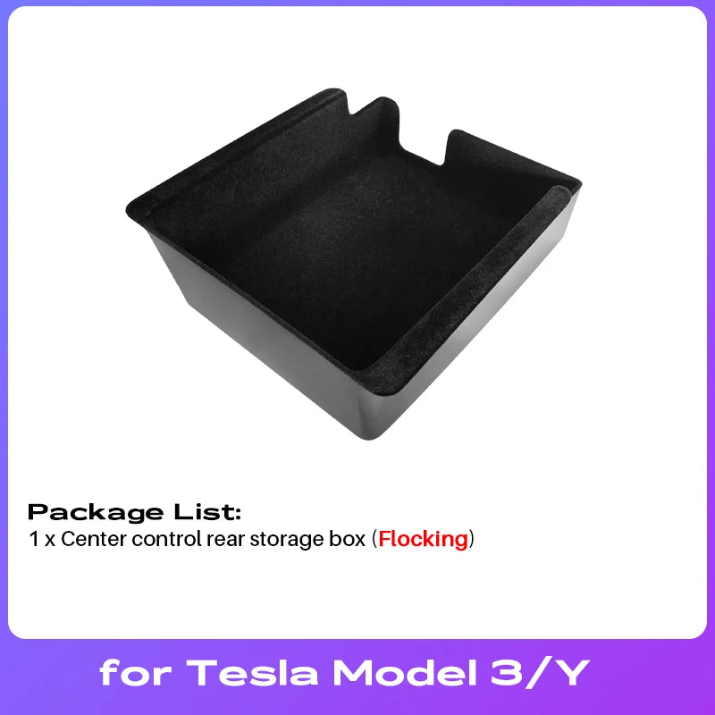 For Tesla Model Y 2020-2024 Hidden Storage Box Car Center Console Armrest Front and Rear Flocking Layer Container Slide