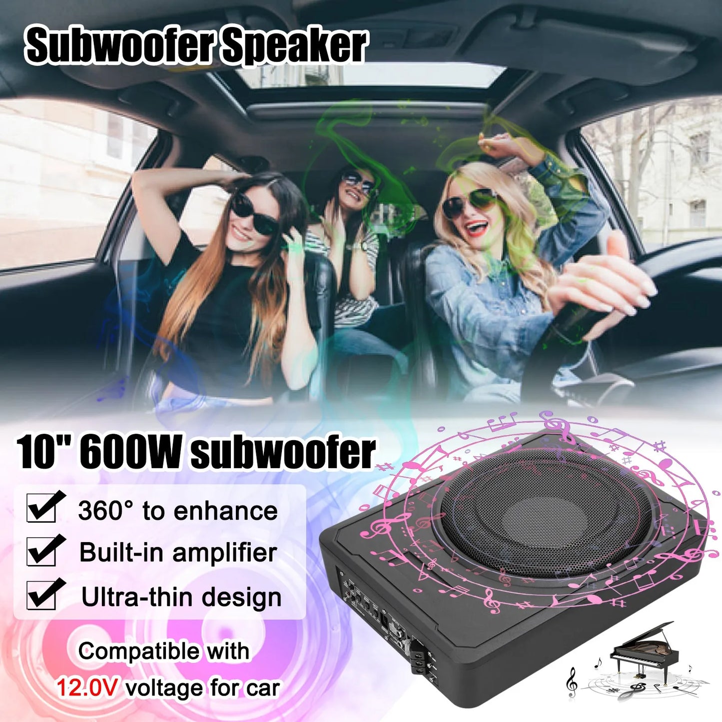 10inch Car Subwoofer 800W Stable Performance Aluminum Alloy Housing Subwoofer for 12V Car Truck Marine Boat