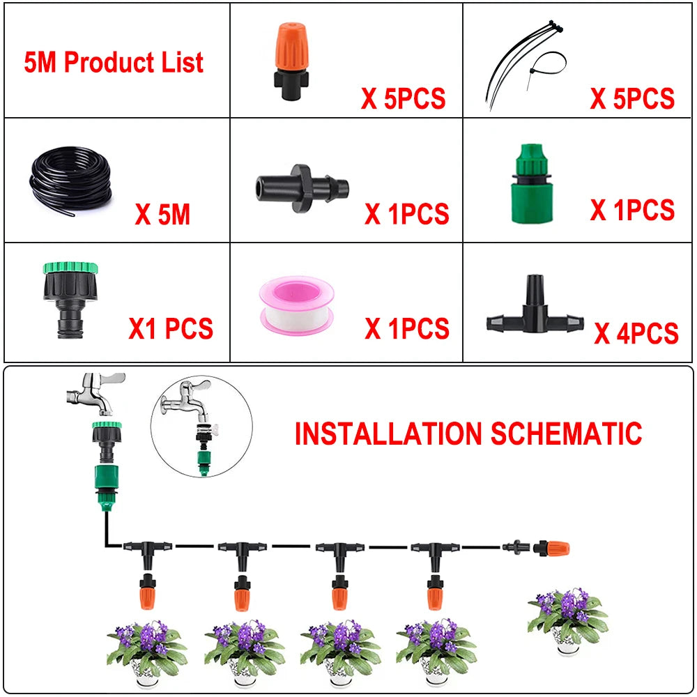 Fog Nozzles irrigation system Portable Misting Automatic Watering 5-40m Garden hose Spray head with 4/7mm tee and connector