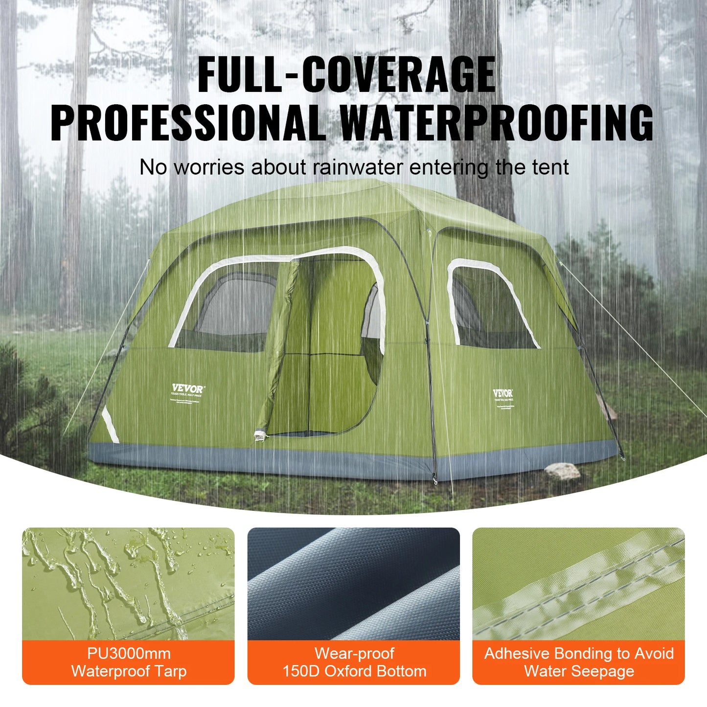 VEVOR 6 Person Outdoor Profession Fabric Tent Rainfly Waterproof Camping Tent Family Outdoor Instant Setup Tent with Carring Bag