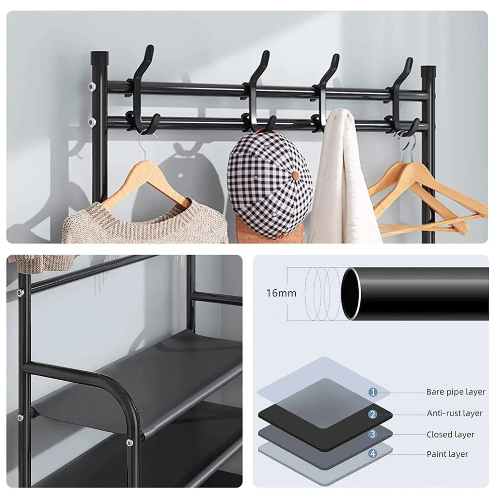 Coat Hat Stand 8 Hooks Metal Storage Shoe Rack 5 Tiers Shelf Hanger Shoes Shelf Living Room Storage Racks 80Cm Widen