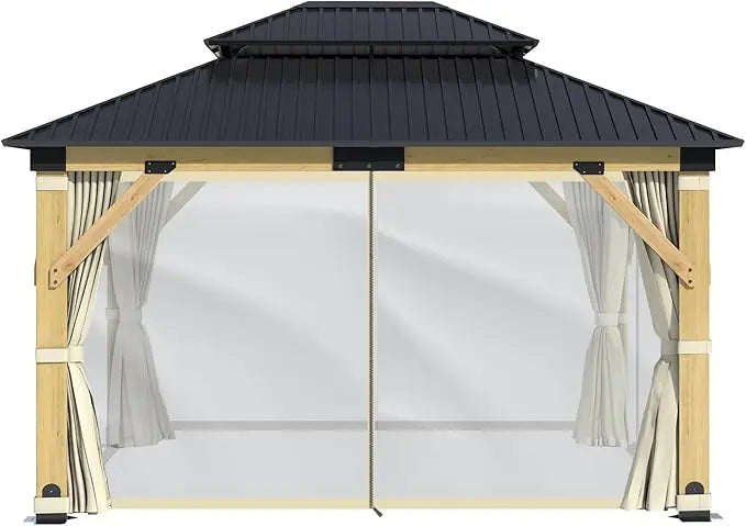 Wooden Gazebo Curtains Part - Outdoor Hardtop Patio Gazebo Canopy Netting Walls with Zipper, Breathable Mesh