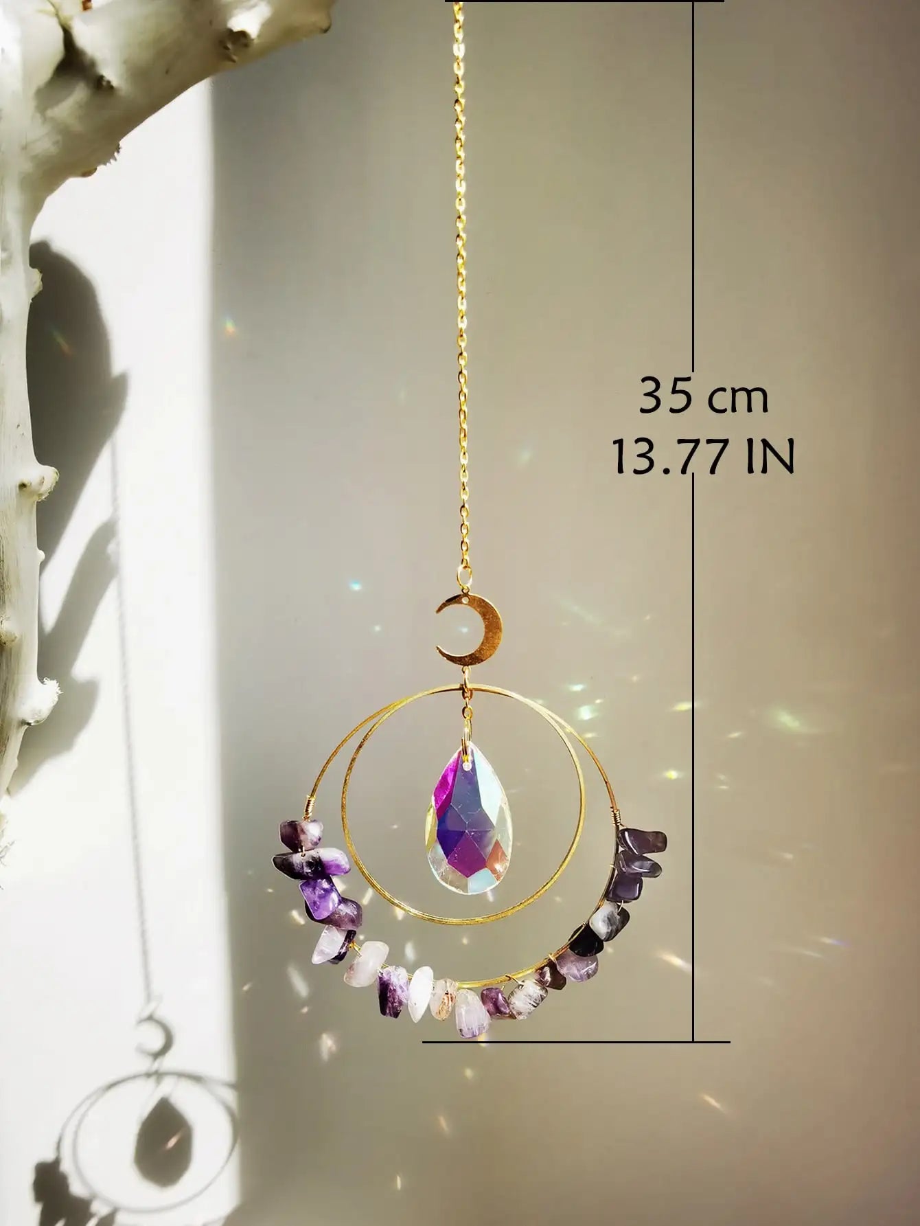 Purple Crystal Moon Sun Catcher Decor Pendant Wall Hanging Window Crystal Suncatcher Home Decoration Mother Day Girl Gift Crafts