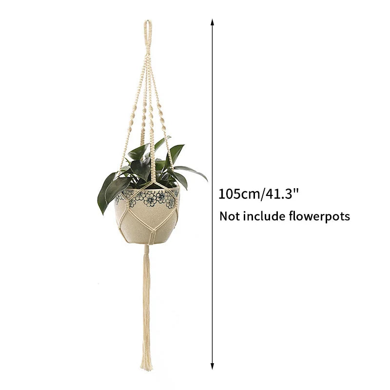 Gardening Green Plant Hanging Basket Cotton Rope Hanger Flower Pot Handmade Macrame Pot Pocket Wall Boho Courtyard Home Decor