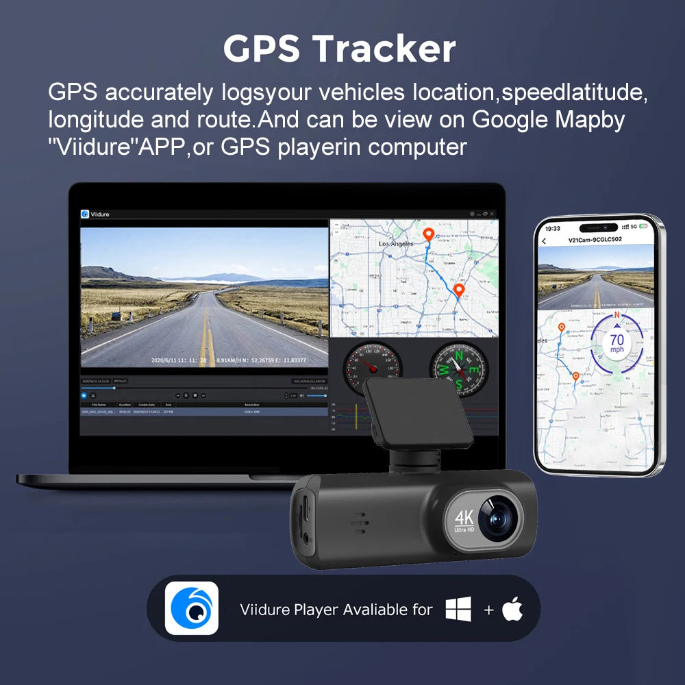 UHD 4K Dash Cam Dual Lens Driving Recorder Car DVR 1080P Rear Lens Cam