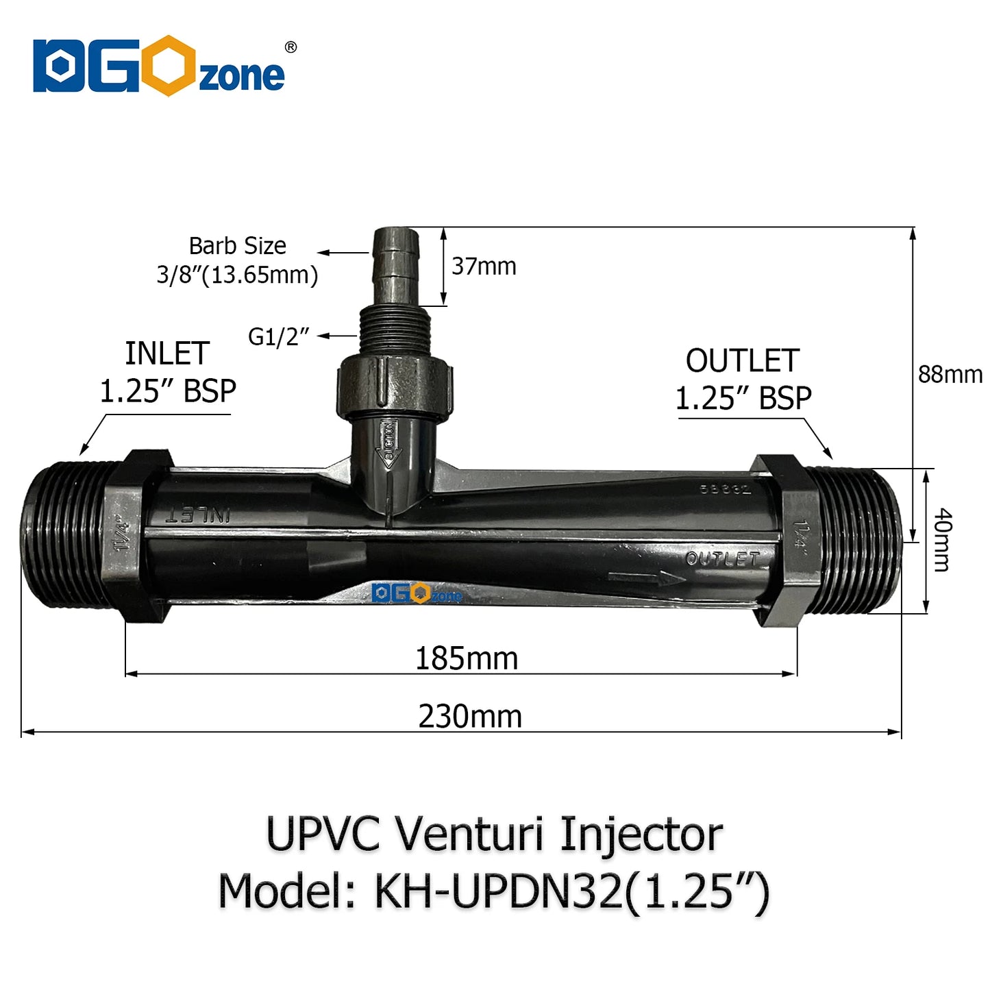 UPVC Venturi Injector for Mixing Liquid Venturi with Valve BSP thread 1/2" 3/4" 1" 1.25" 1.5" 2" DGOzone