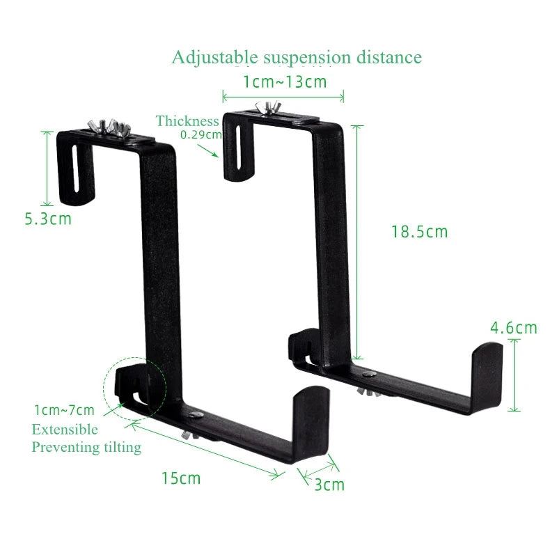 1 Pair Hanging Flower Planter Hooks Plant Pot Box Holders Adjustable Hanger For Flower basket  Balcony Yard Garden Wall Decor