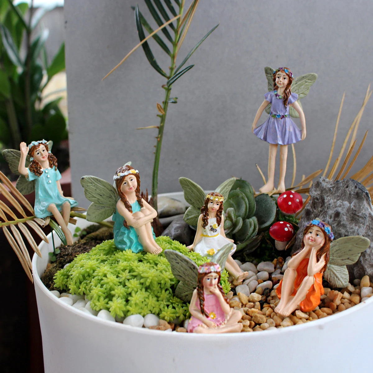 Resin Flower Fairy Set with Six Gardens, Courtyard, Balcony, Flower Pot, Lawn Decoration Suitable for Indoor and Outdoor Use