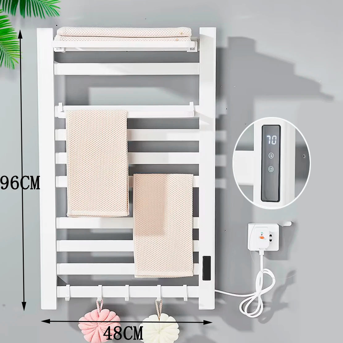 Matte Black Bathroom Electric Heated Towel Rack with Digital Display Touch Thermostatic Dry Towel 304 Stainless Steel Heater