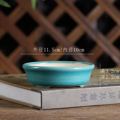 Colorful Glazed Tripedal Circle Plate Bonsai Pot,Small Flower Plants Vase,Table Breathability Garden Home Decoration