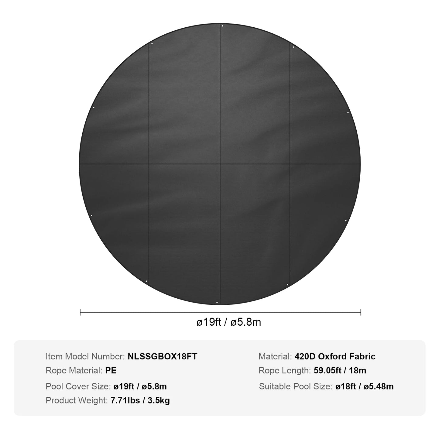 VEVOR 18/15Ft Round Pool Cover Solar Covers for Above Ground Pools Safety Pool Cover with Drawstring Design Black