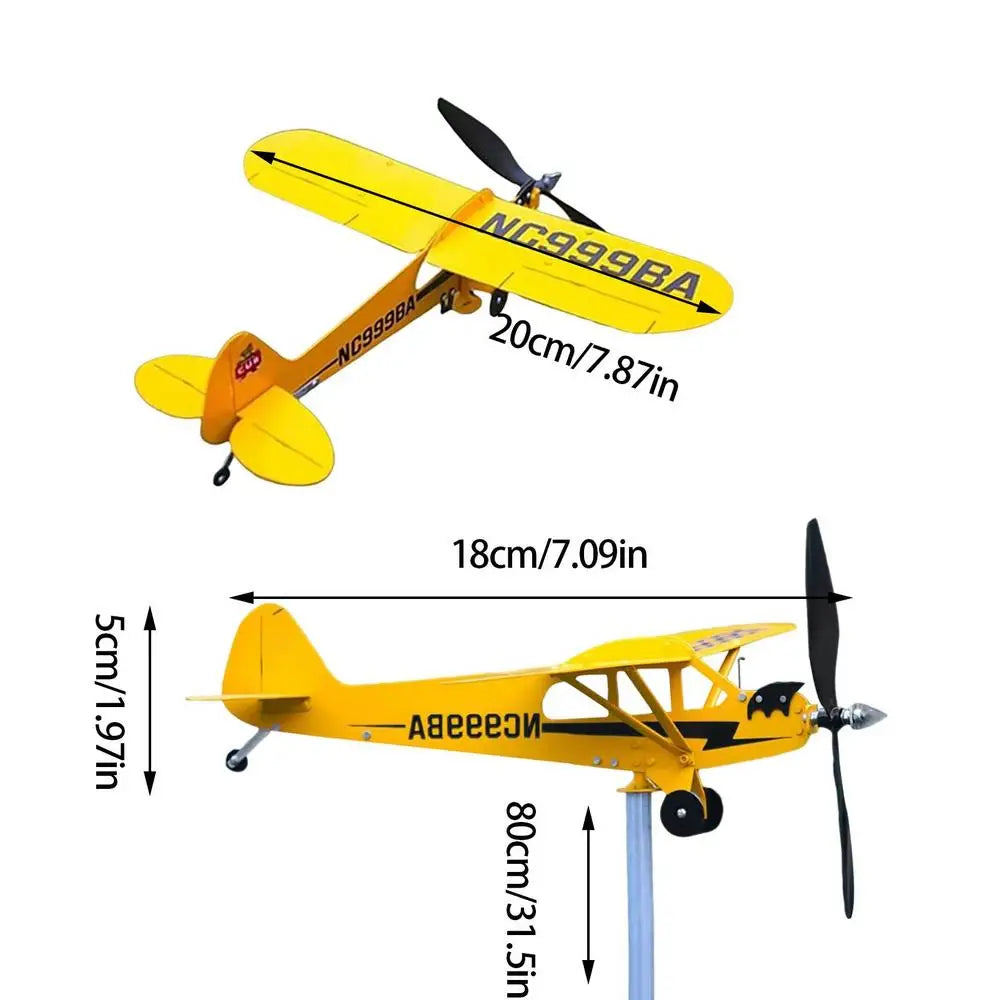 Airplane Wind Spinner 3D Garden Decor Plane Metal Airplane Weather Vane Outdoor Roof Wind Direction Indicator For Porch Backyard