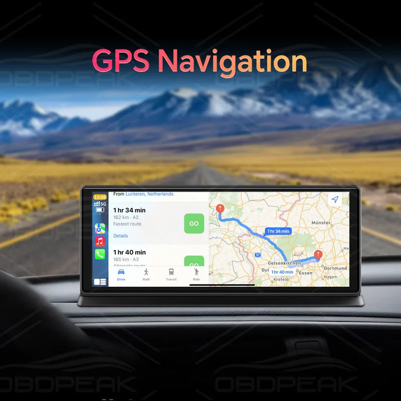 11.3 inch Car DVR 4K Dash Cam Dual Lens Wireless Carplay & Android Aut
