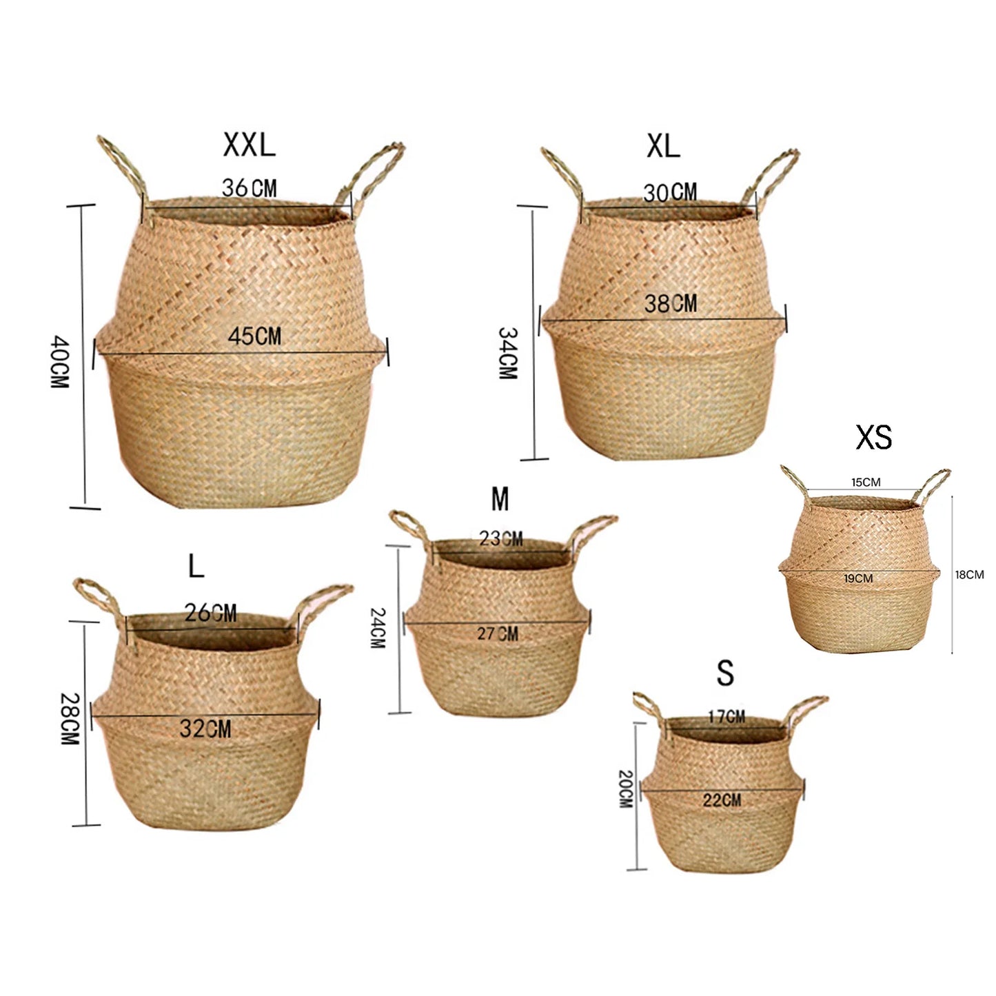 Seagrass Wickerwork Basket Portable Dirty Laundry Hamper Storage Basket Garden Plant Basket Home Decor