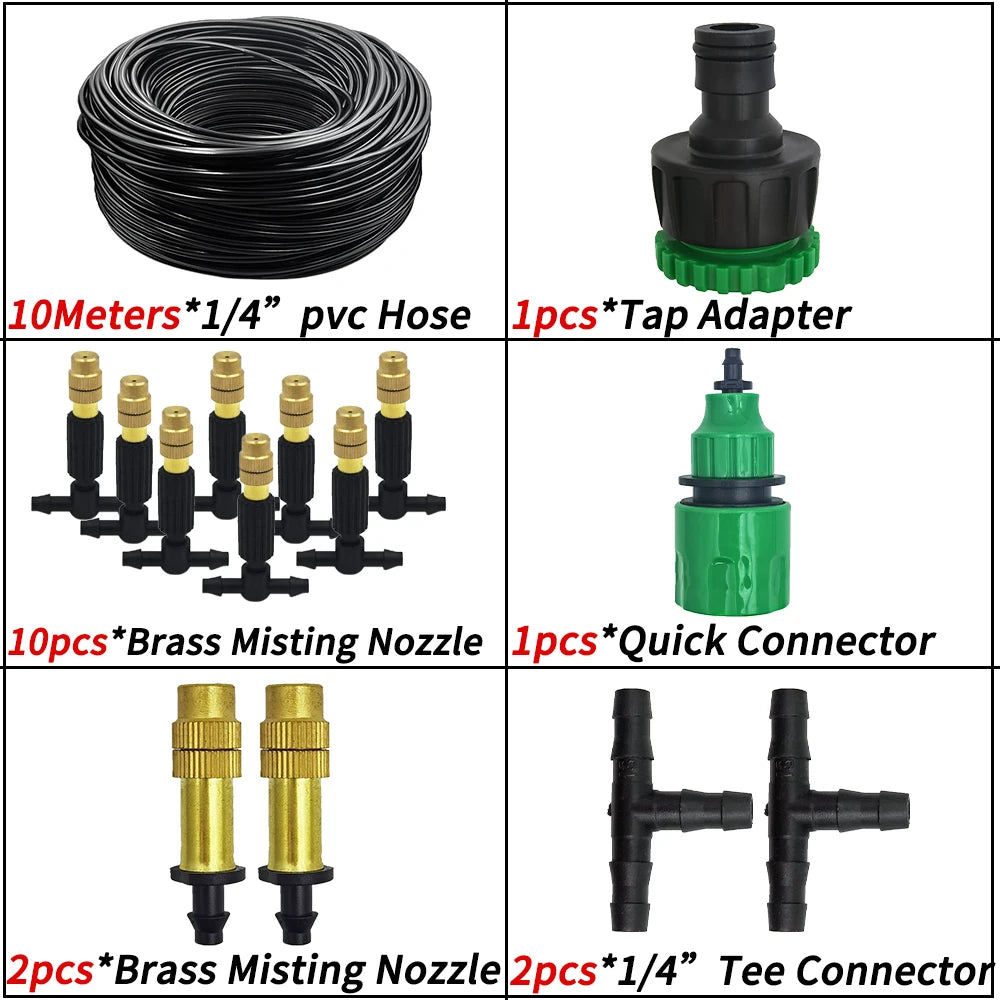 WUJIE 5M-30M Garden Irrigation Outdoor Misting Cooling System Watering 1/4'' Brass Atomizer Nozzles 4/7mm Hose Patio Greenhouse