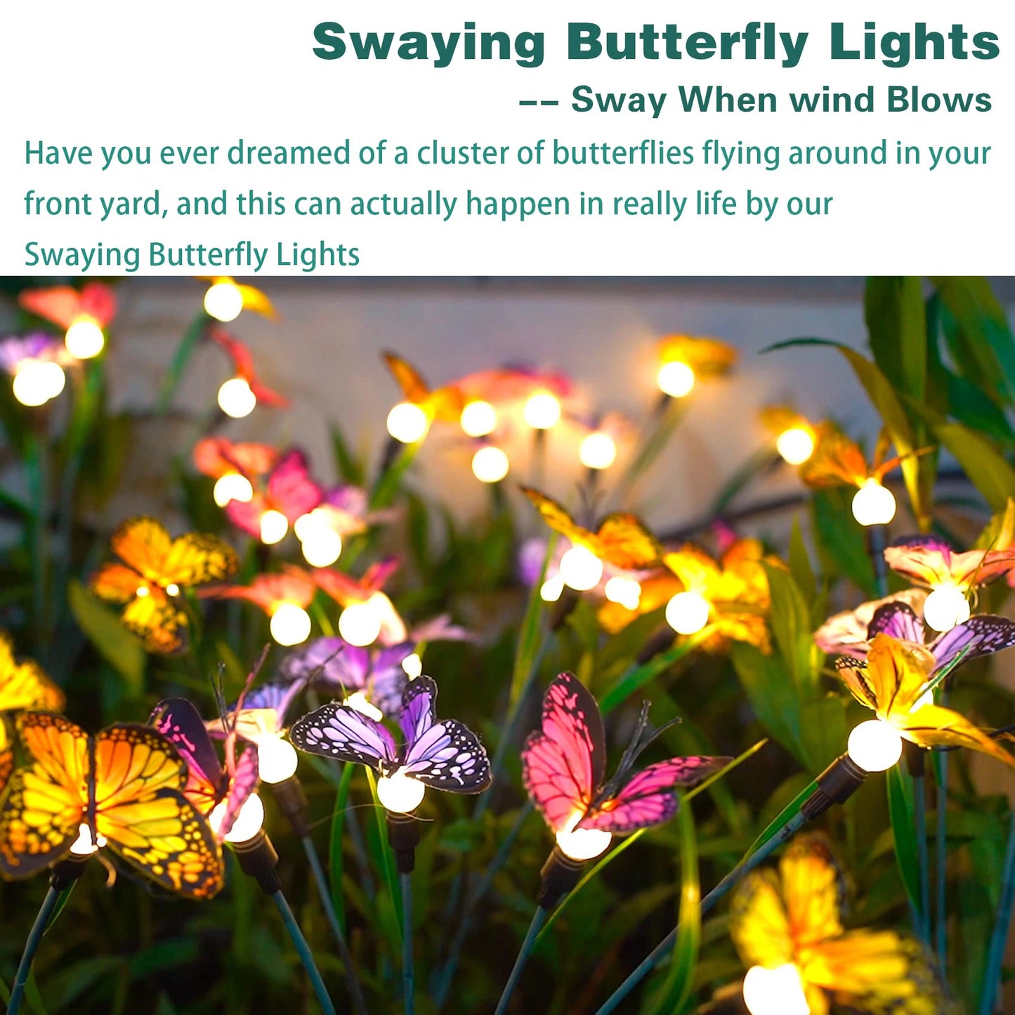 Butterfly Solar Garden Light Swaying Firefly Light 8 Modes Outside Solar Lamp Gift Yard Patio Pathway Outdoor Wedding Decoration