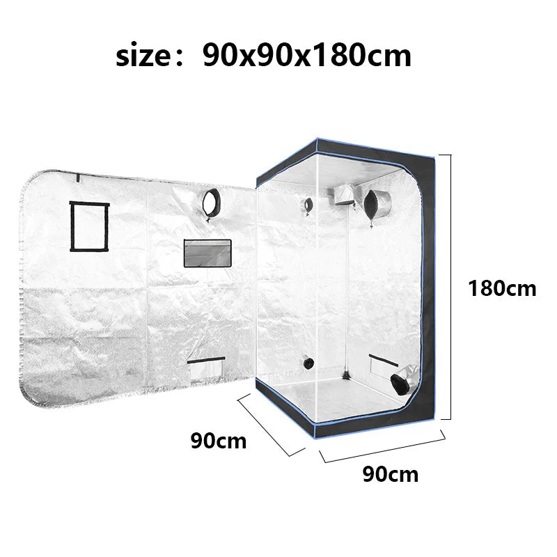 SJ - Blue tent, connected with plastic, equipped with white pipes. It is an indoor growing tent and a greenhouse.