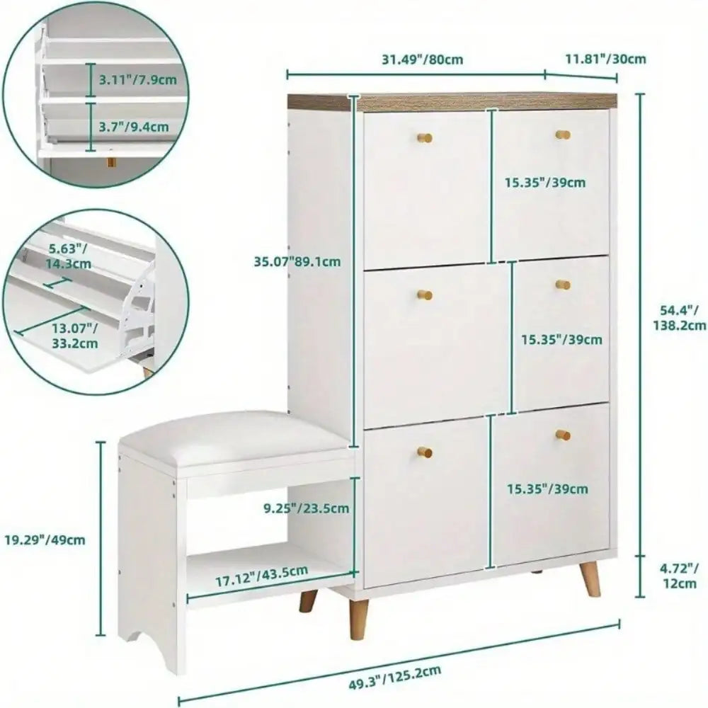 Shoe Cabinet with 3 Flip Drawers Adjustable Storage Organizer Freestanding Entryway Bench Indoor Hallway Bedroom Shoes Rack