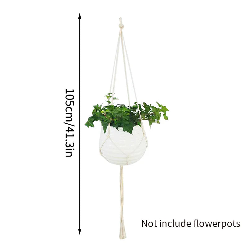 Gardening Green Plant Hanging Basket Cotton Rope Hanger Flower Pot Handmade Macrame Pot Pocket Wall Boho Courtyard Home Decor