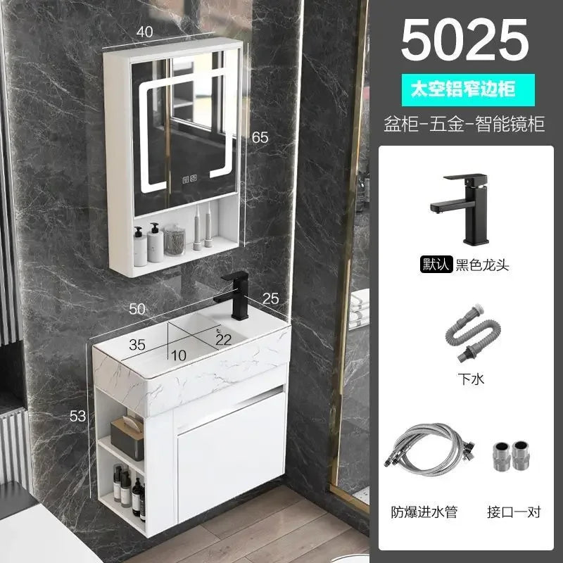 Minimalist Mini Bathroom Cabinet with Side Storage Ceramic Integrated Basin Bathroom Vanity Cabinet with Sink Bathroom Furniture