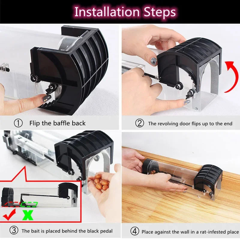 2pcs/3pcs Medium Plastic Mouse Trap Catch Mice Alive in Cage Multi Foot Pedal Reusable Indoor/Outdoor Mouse Trap