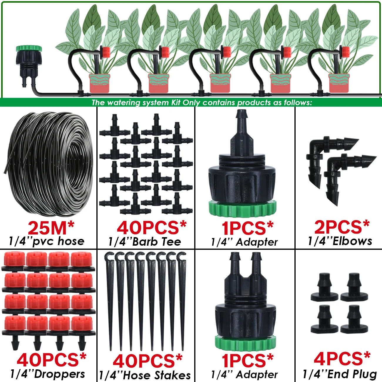 KESLA Greenhouse 5-50M Drip Irrigation System Automatic Watering Garden Hose DIY Micro Drip Watering Kits w/ Adjustable Drippers