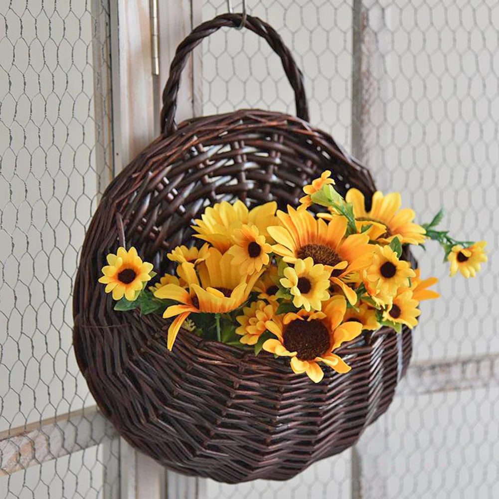 2/4/8/10pcs Wall Hanging Handmade Wicker Rattan Flower Basket Green Vine Pot Planter Hanging Vase Wall Plant Basket For Garden