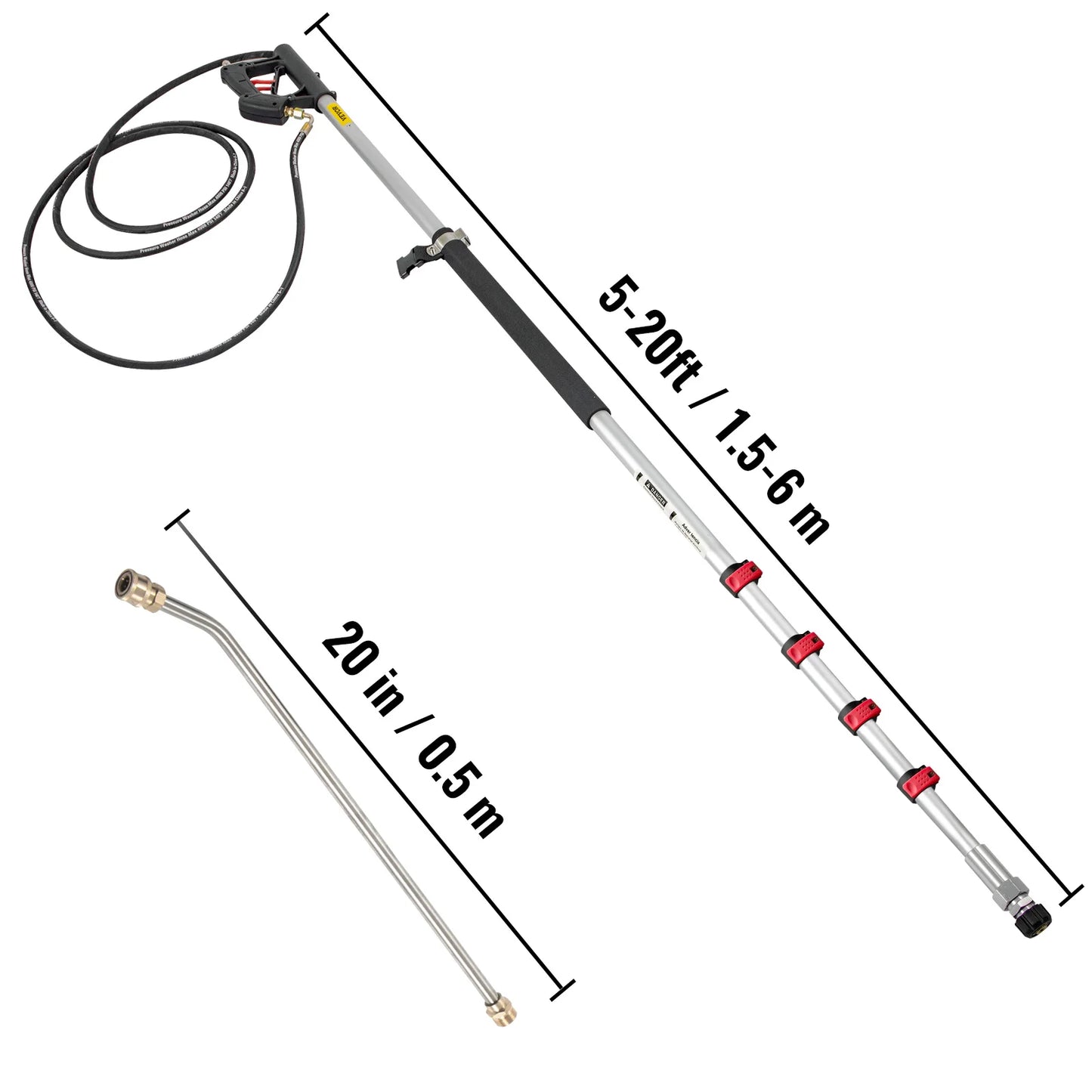 VEVOR 18 / 20ft Telescoping Pressure Washer Wand 4000psi w/Strap Belt 3/8" Quick Connector Extension Pole for Power Washer Spray