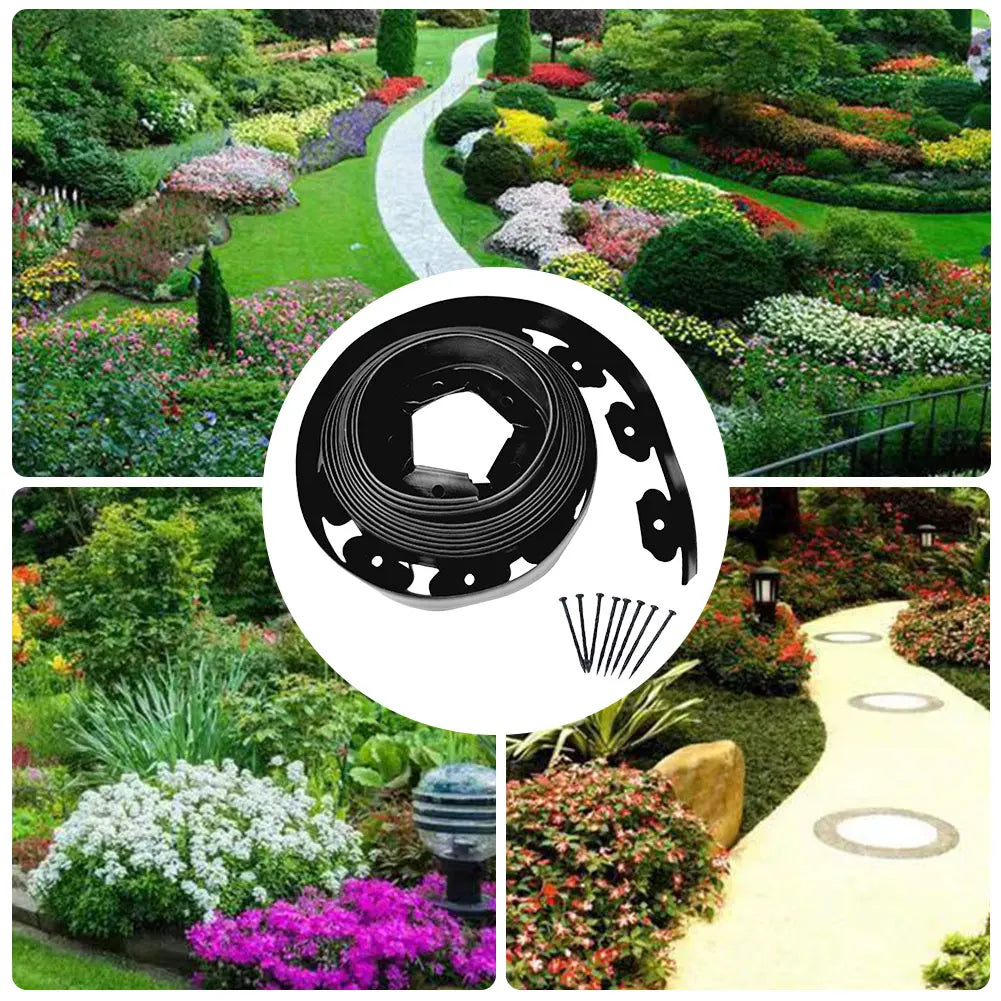 5/10M Fixed Garden Barrier Lawn Grass Edging Border Plastic Landscape Grass Stone Isolation Strip with 15/30 Anchoring Spikes 