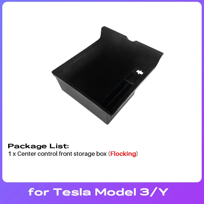 For Tesla Model Y 2020-2024 Hidden Storage Box Car Center Console Armrest Front and Rear Flocking Layer Container Slide