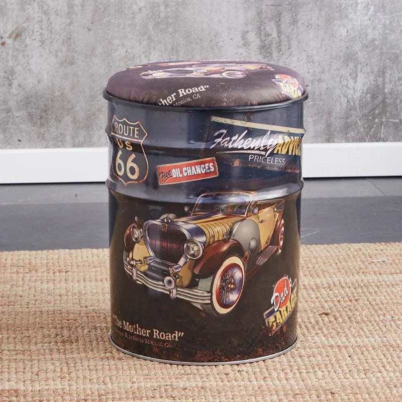 Paint Bucket Stool, Iron Art, Creative Storage Seat, Commercial Retro Low Stool, Bars, Shopping Malls Oil