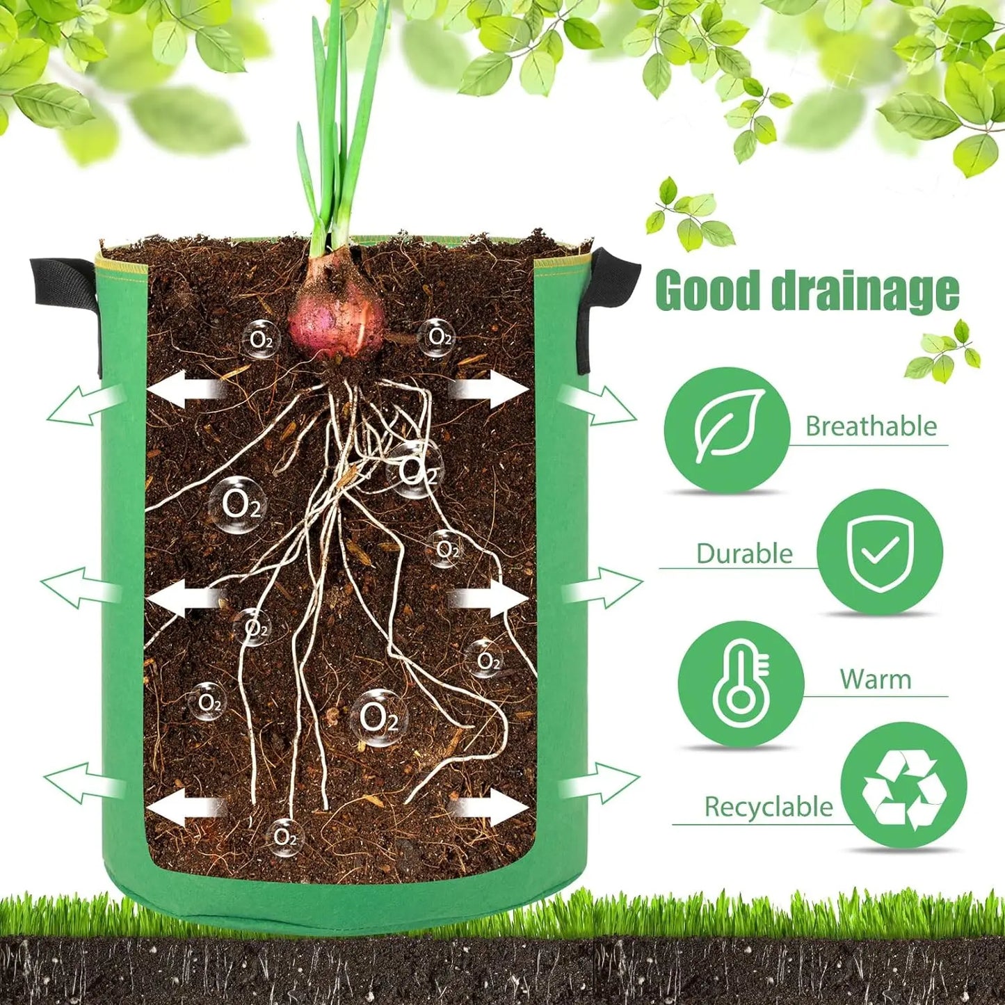 5/10Gallon Felt Plant Grow Bags Nonwoven Fabric Garden Potato Pot Greenhouse Vegetable Growing Bags Moisturizing Vertical Tools