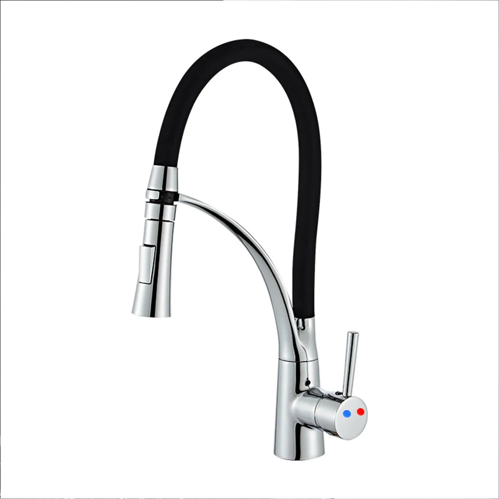 DQOK Silica Gel Nose Any Direction Rotating Kitchen Faucet Cold and Hot Black Water Mixer Pink Single Handle Kitchen Tap