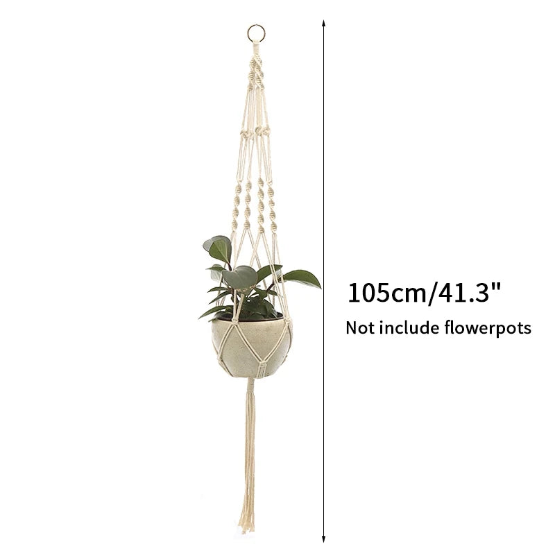 Gardening Green Plant Hanging Basket Cotton Rope Hanger Flower Pot Handmade Macrame Pot Pocket Wall Boho Courtyard Home Decor