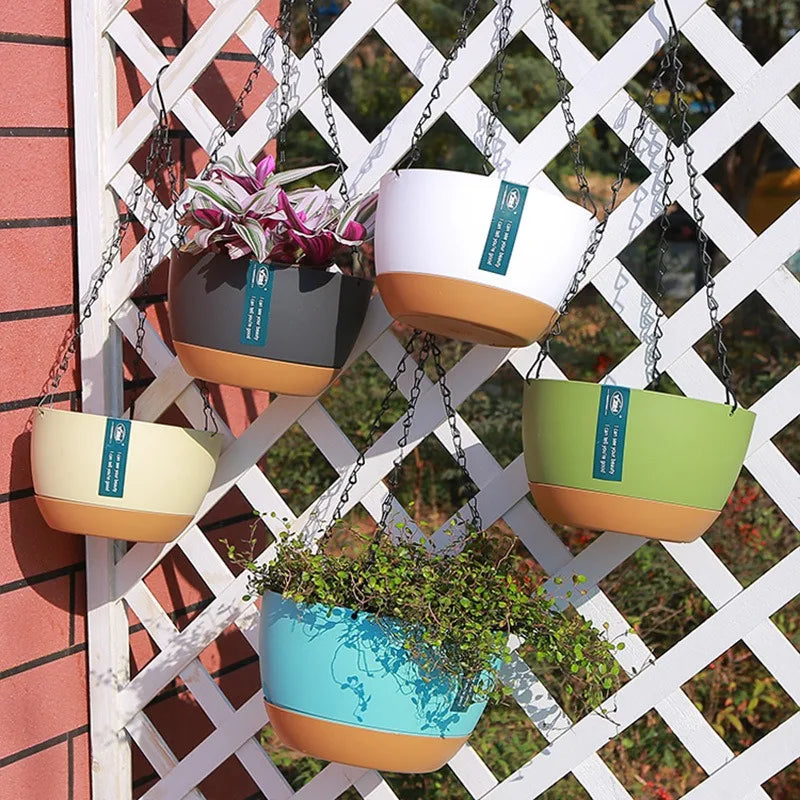 1pcs Nordic Hanging Basket Planter with Chains Thickened Resin Wall-Mounted Flower Pot for Balcony Home Decor