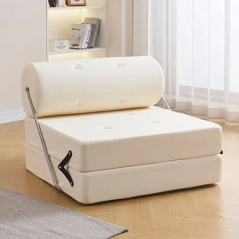 Wuli House Lazy Sofa Small Unit Single Sofa Living Room Tofu Block Cream Wind Folding Three Purpose Sofa Bed Home 2024 New Sales
